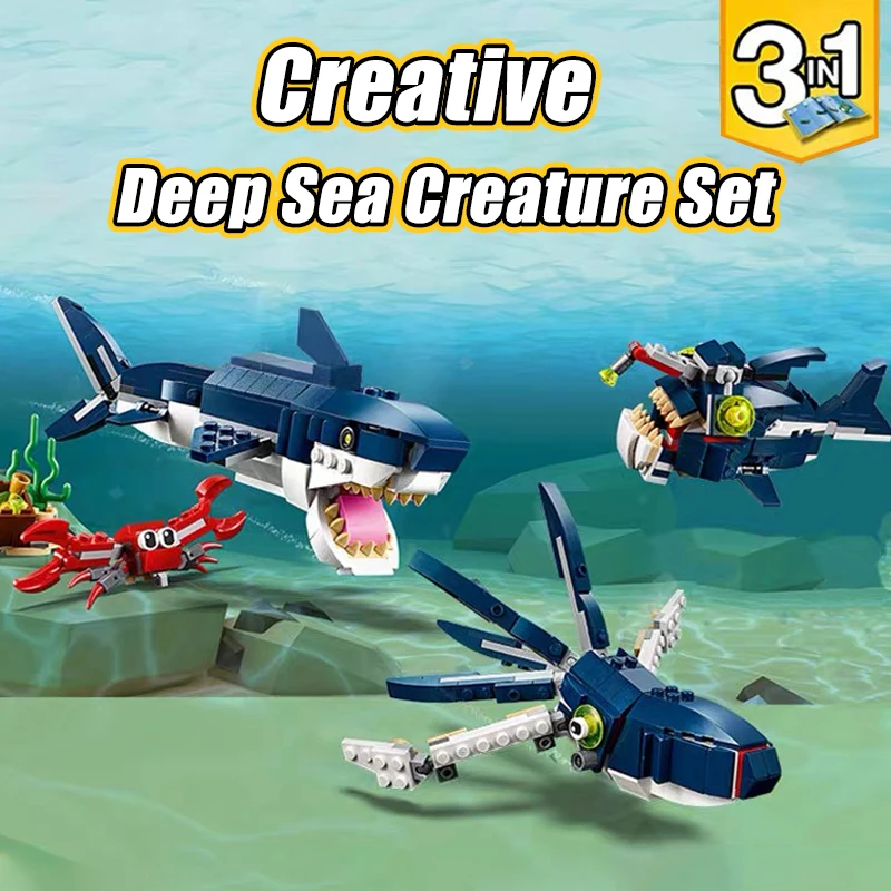 Строительные блоки Creator 3 в 1: глубоководное существо Акула городской кальмар