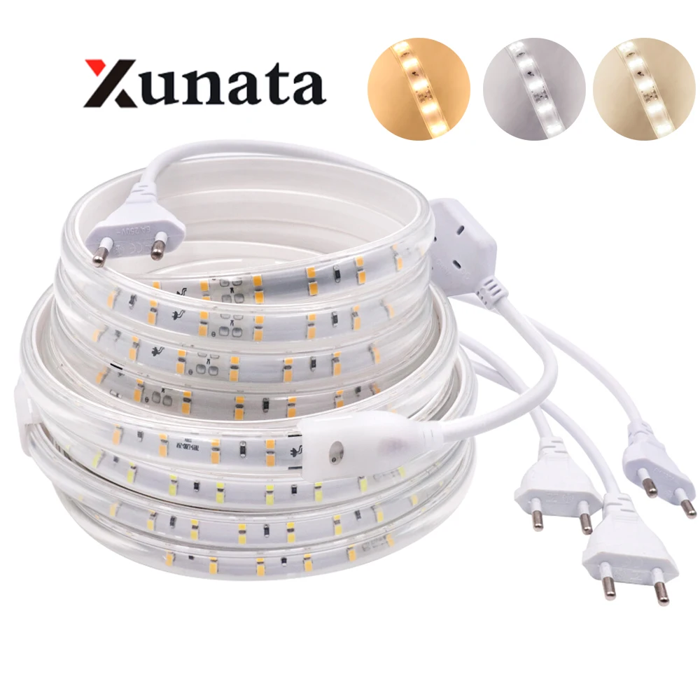 LED Strip 2835 20cm Cut 220V Double Row 120LED/m Flexible Light Ribbon With Power Plug EU UK Waterproof Backlight Decor For Home |
