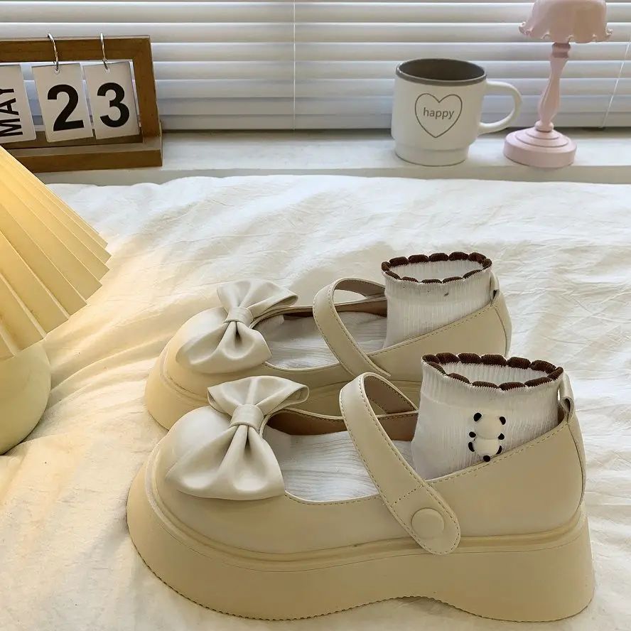 

Туфли женские кожаные на толстой подошве, лоферы на платформе, маленькие, в британском стиле, Студенческая обувь в стиле Мэри Джейн, Лолита