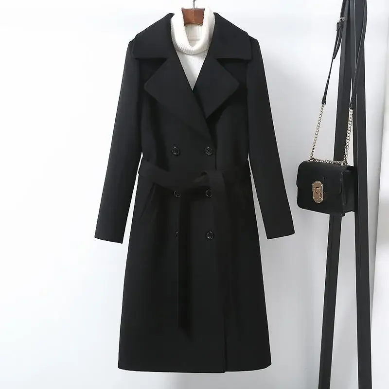 2024 осенне-зимняя утолщенная шерстяная куртка средней длины для женщин черное