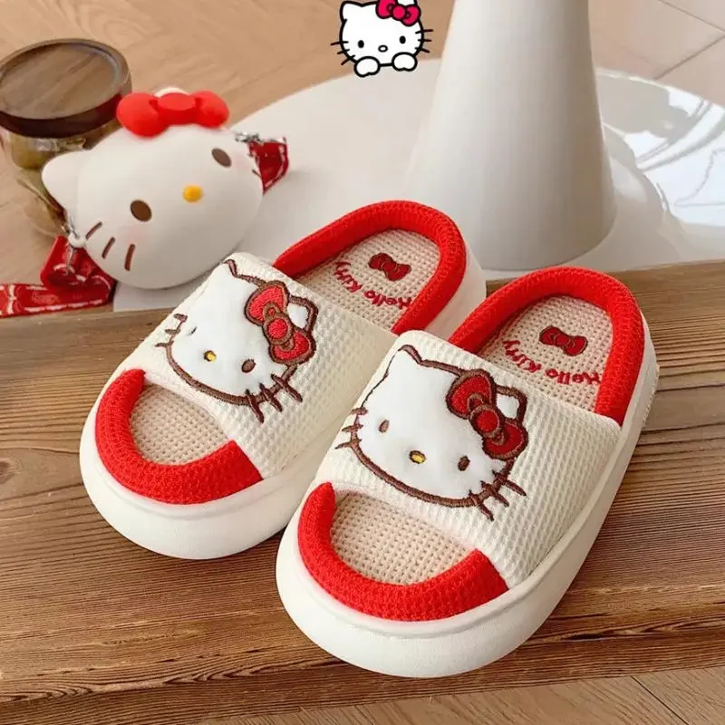 Популярные противоскользящие шлепанцы Sanrios для девочек Kawaii Hello Kitty хлопковые и