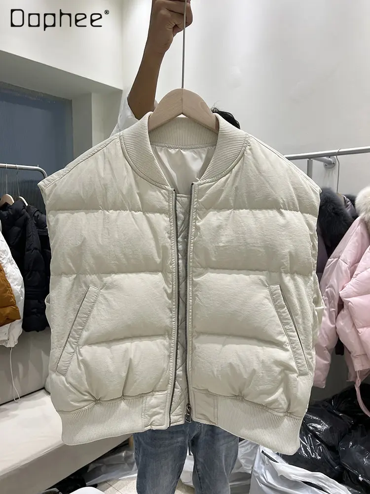 Thickened White Duck Down Jacket Vest Women's Short Winter New Loose All-Match Vest Ladies Fashion Trend Sleeveless Down Coats