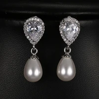 2020 new korean simulated pearl drop earrings for women girl with pear crystal zirconia wedding jewelry fashion oorbellen gifts