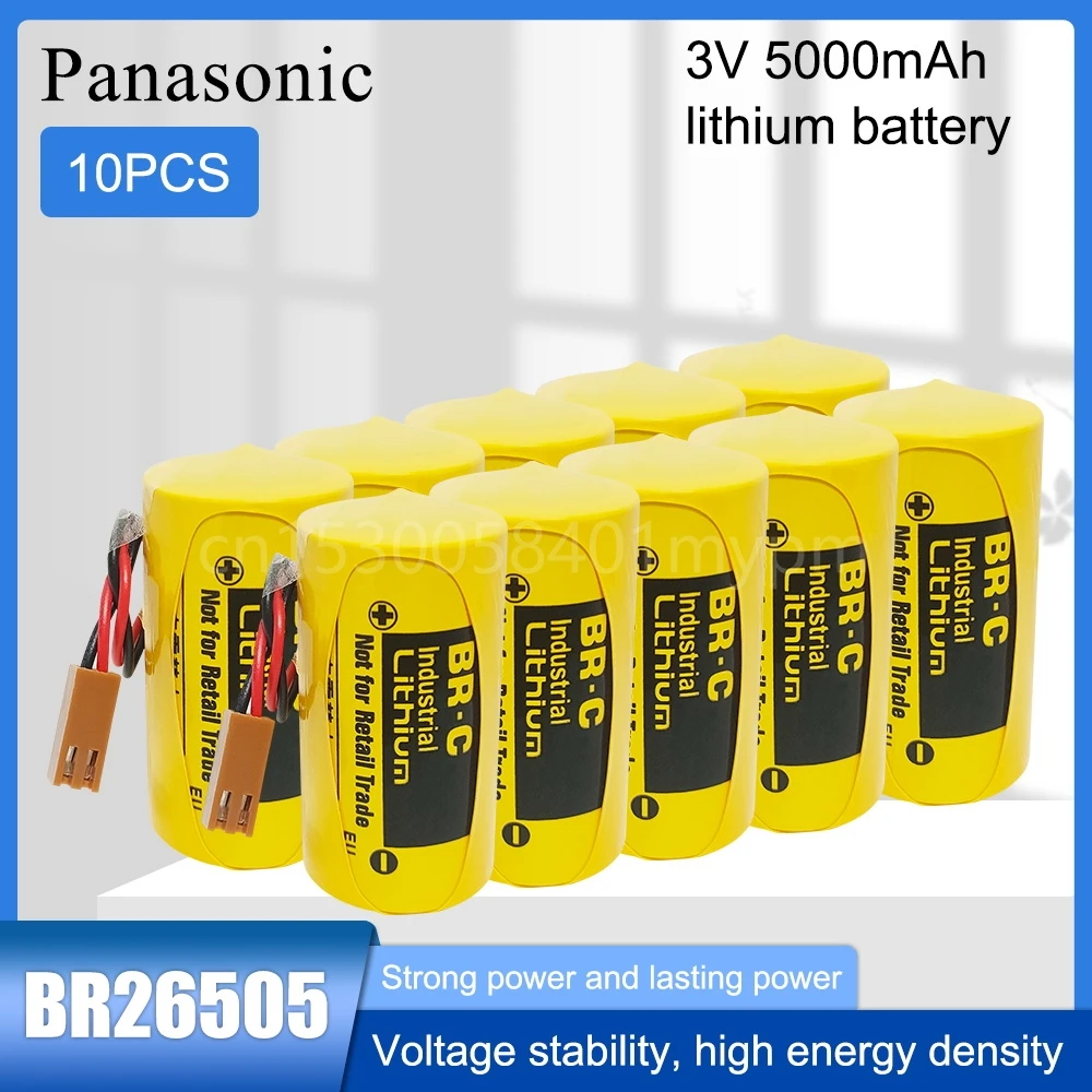 

10PCS Panasonic BR-C BR26505 3V Lithium High Temperature Lithium Battery with Brown Plug for Memory Backup (largeFA Equipment)