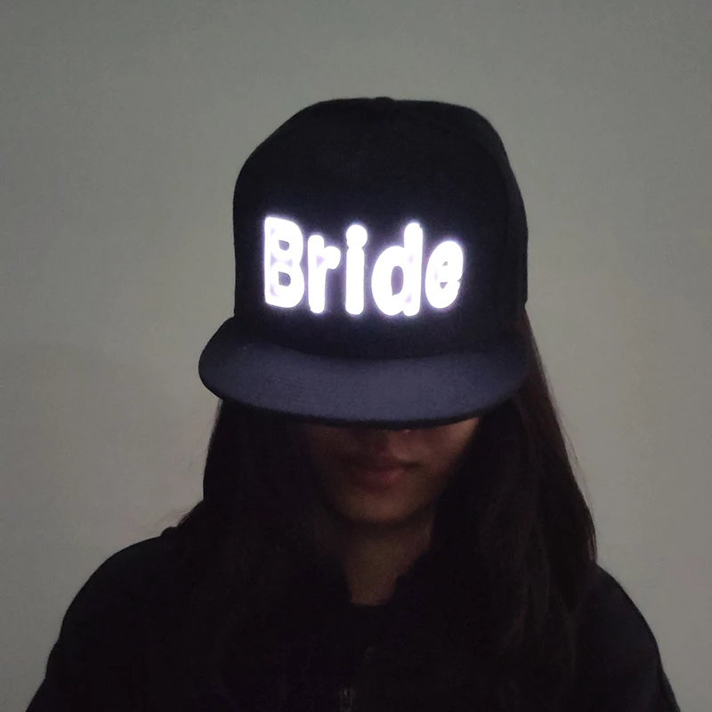 

Hot selling Costume Accessories luminous BRIDE Hip hop caps neon LED hats showing on wedding