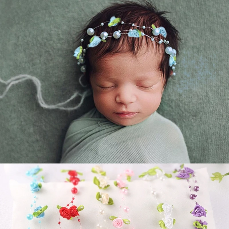 

Baby Pearl Headband Newborn Photography Props Princess Headwear Accessories Hair Band Faux Flower Shower Gifts