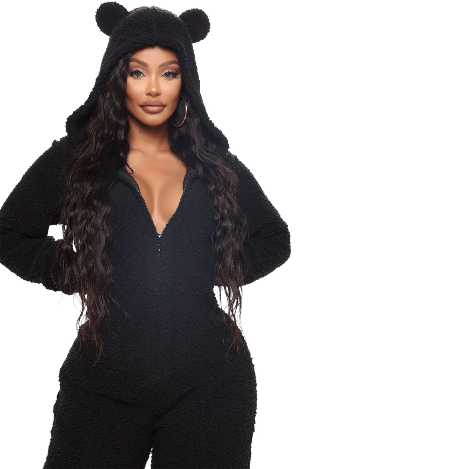 

Женский плотный Плюшевый комбинезон с капюшоном, теплая Фланелевая пижама, комбинезон на молнии с длинным рукавом, женская одежда, одежда д...