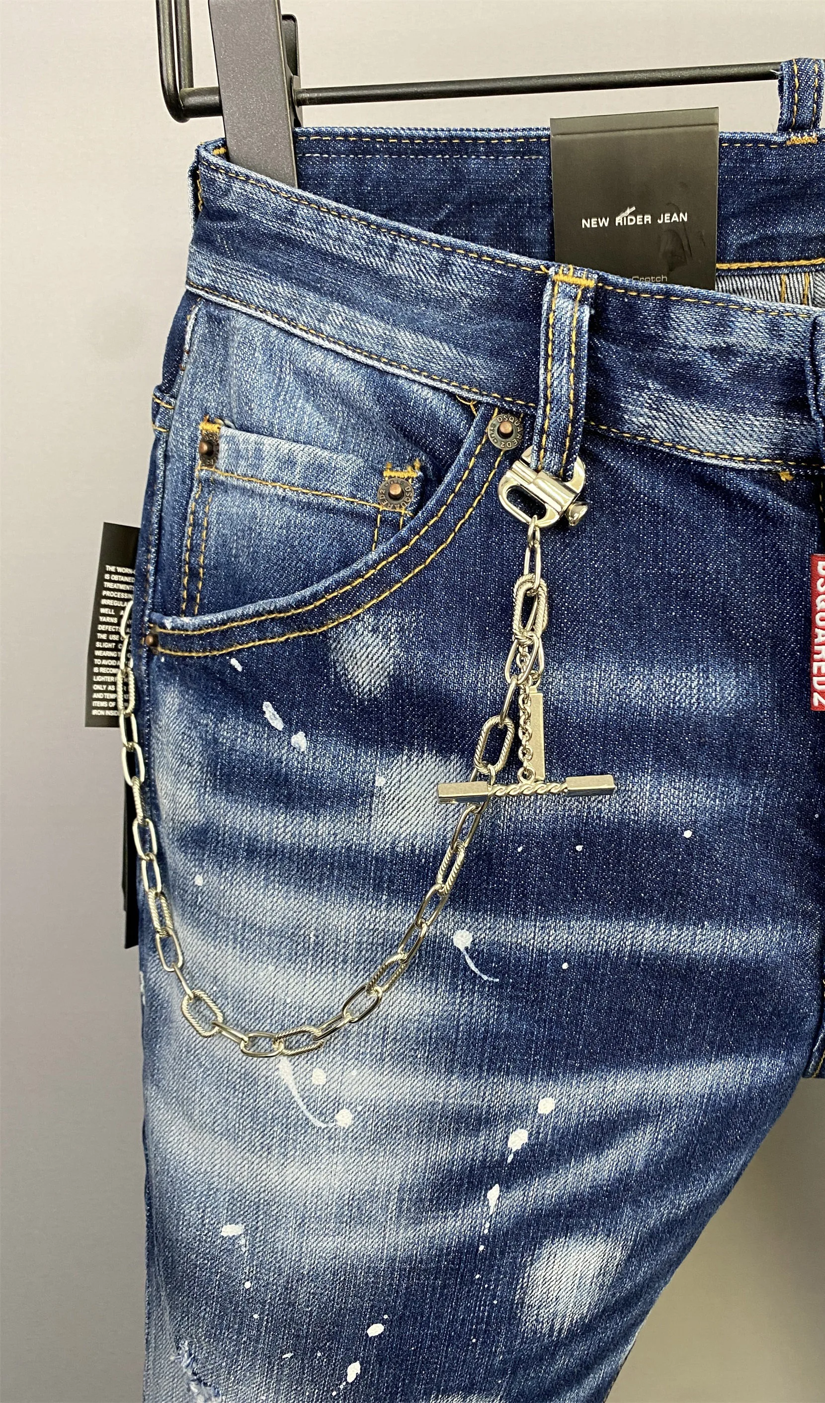 2023 Autumn New style Denim Pants Men's d2 Slim Fit Small Feet Casual Water Wash Tide Big Hole Leakage Meat Fashion