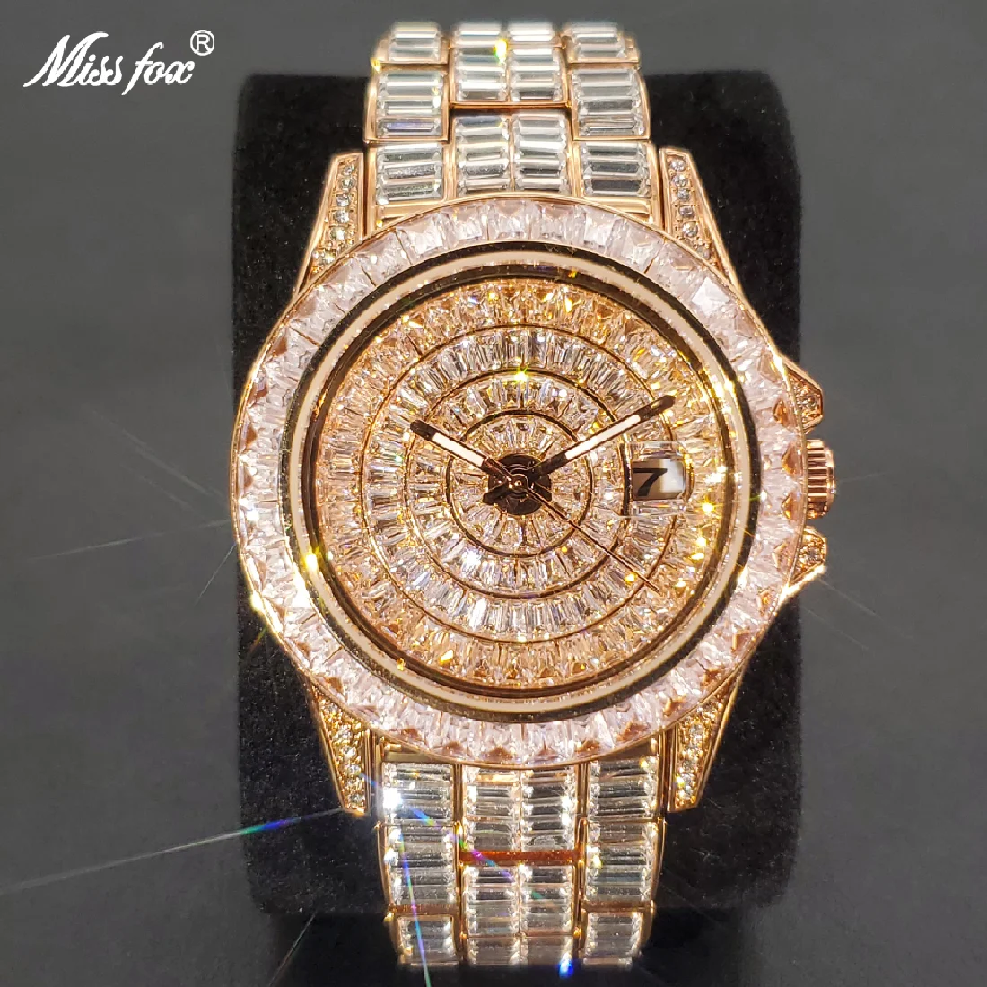 

MISSFOX Ice Out Luxury Watches For Men Top Brand Big Diamond Rose Gold Watch Hip Hop Bling Waterproof Relogio Masculino 2022 New