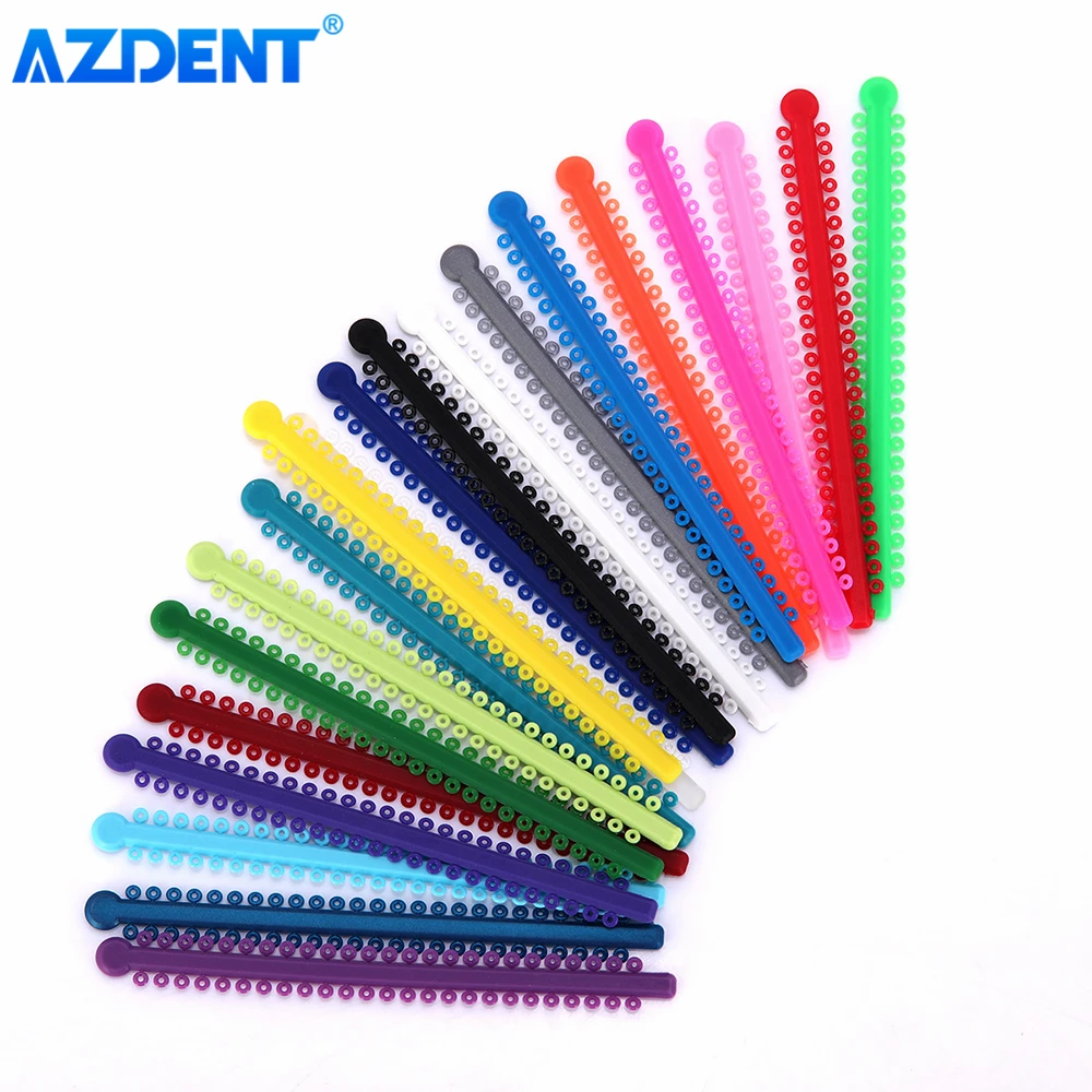 AZDENT Dental Elastic Ligature Ties Bands Elastomeric for Orthodontic Brace Brackets 23 Colors 1000 Ties Rings per Pack