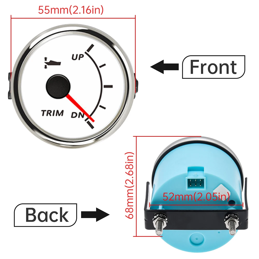 52mm Marine Trim Gauge Waterproof Trim Gauge UP-DN  with Red Backlight for Auto Motor Parts Yacht 9-32V Car Accessories