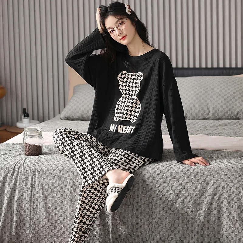QUHENG 2022 Newest Men's Pajama 2 Pieces Set Long Sleeve Winter Thick Warm Sleepwear for Couples Casual Loose Home Costumes Set
