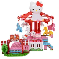 full set of building blocks kitty music carousel apple ferris wheel hello kitty girl toy