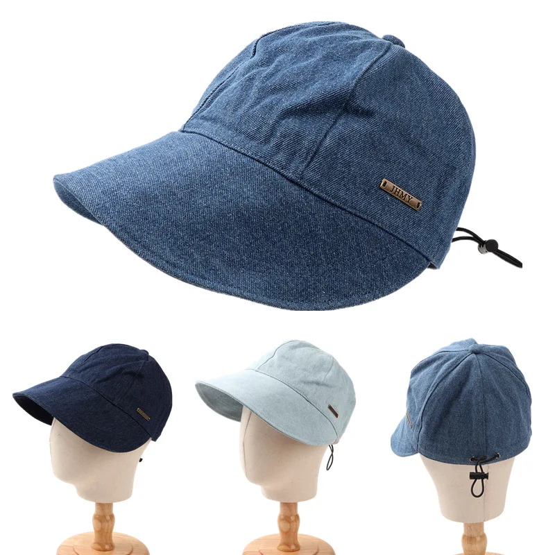 

I New Women's Fisherman Hat Women's Denim Cotton Sunshade Hat Large Brim Duck Tongue Hat Adjustable Outdoor Sun Hat Men