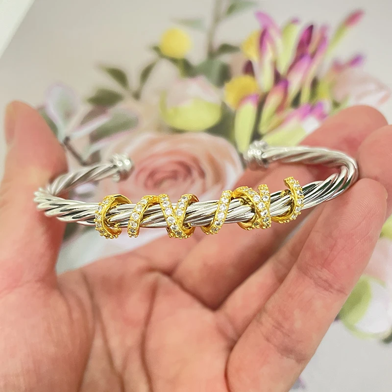 

Женский браслет из серебра 925 пробы, с паве из желтого золота 18 К