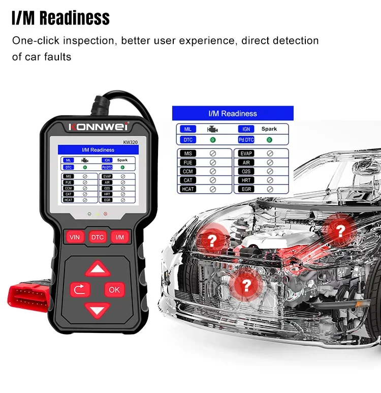 Фото Диагностический инструмент KONNWEI KW320 OBD2 для диагностики автомобилей, тестирования датчиков O2, проверки состояния I/M, поиска кодов неисправностей DTC, просмотра данных потока, сканер OBD2 №3