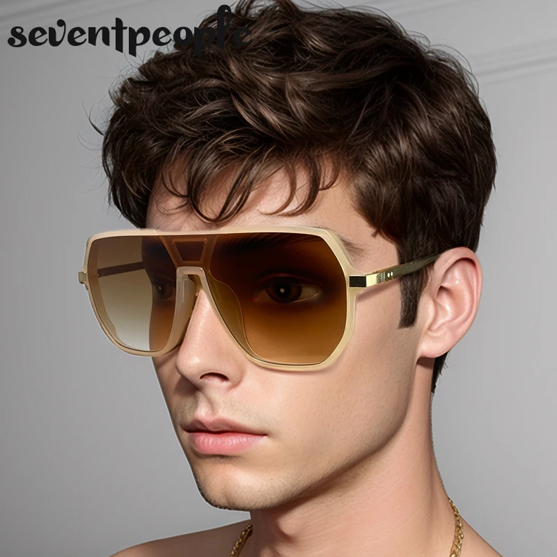 Квадратные цельные солнцезащитные очки для мужчин 2024 большие в металлической