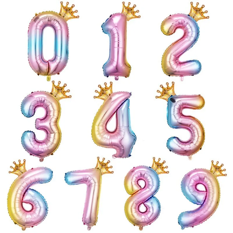 

New 40 inch Gradual Color Digital Crown Aluminum Film Balloon Baby's Birthday Party Decoration