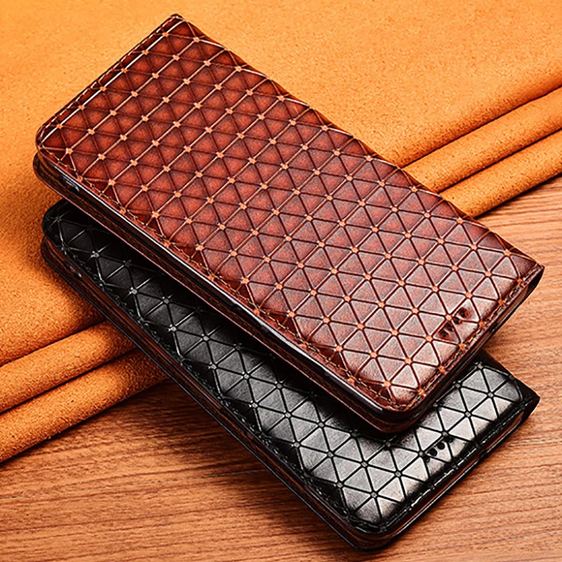 

Genuine Leather Case For XiaoMi Black Shark 1 2 3 3s 4 4s 5 RS Pro Rhombus Texture Cowhide Flip Cover Wallet Phone Case