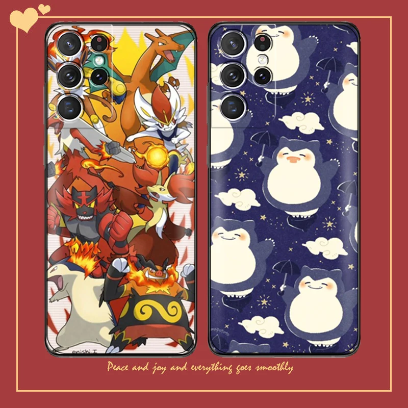 

Japan Cartoon Pokemon Phone Case For Samsung Galaxy S22 S21 S20 Ultra FE 5G S22 S10 10E S9 Plus Silicone Cover Back Black