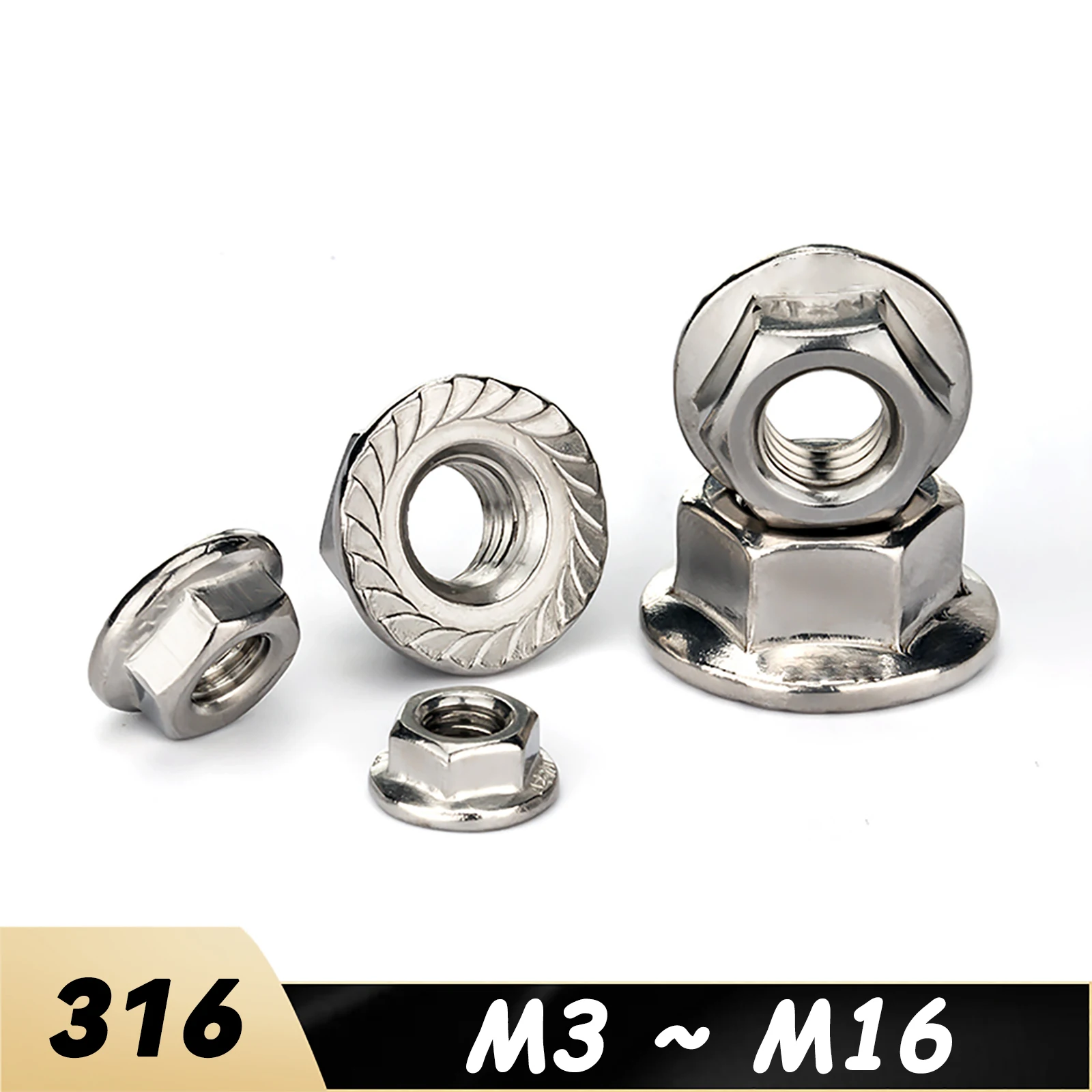 

Фланцевые шестигранные гайки (с зазубринами), размер 1/2/5/10/25 шт.