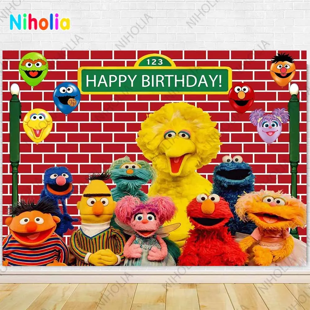 Sesame Streets Backdrop For Girl Kids Birthday Party Cartoon Decor Photo Photography Background Studio Booth Props Banners