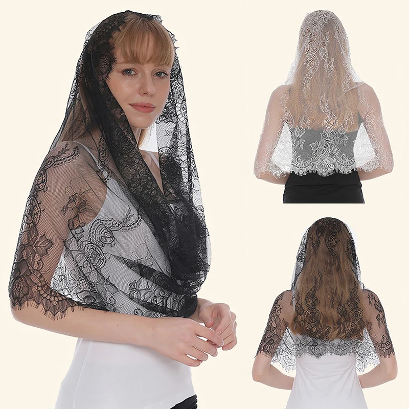 

2023 New Arrival Lace Flower Scarf Round Bandana Fashion Prayer Kerchief Church Shawls Scarves Muslim Head Wraps 1PC Retail