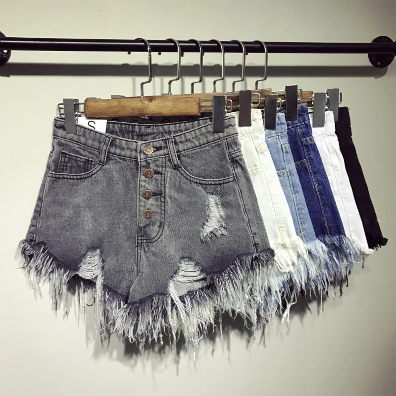 Female Fashion Casual Summer Cool Women Denim Booty Shorts High Waists Fur-lined Leg-openings Plus Size Sexy Short Jeans