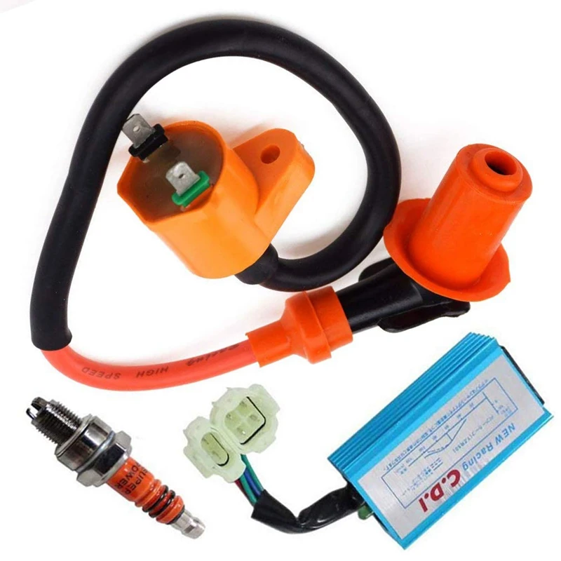 

2X High Performance Racing Ignition Coil 6 Pin CDI 3 Electrode Spark Plug For GY6 50Cc 150Cc 125Cc ATV Moped Scooter