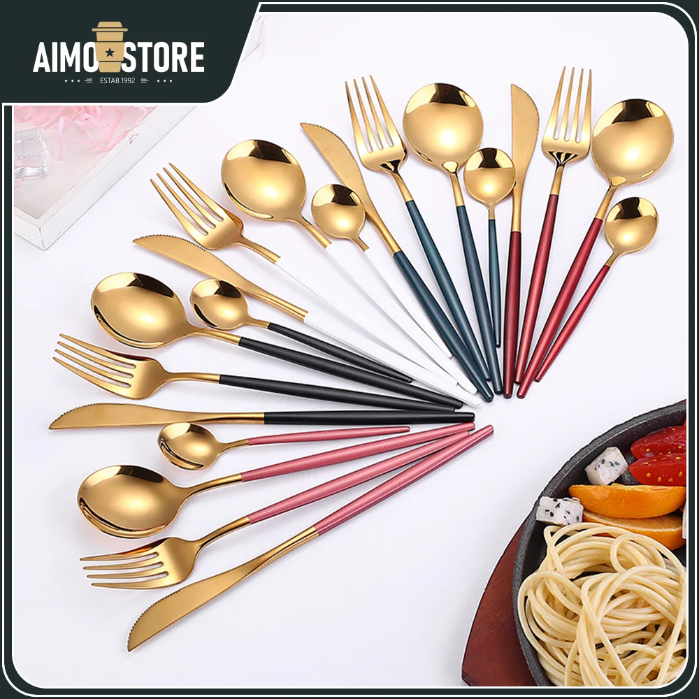 

[Super Factory] 4pcs knife, fork, spoon, gold tableware, creative home western steak tools, kitchen utensils set