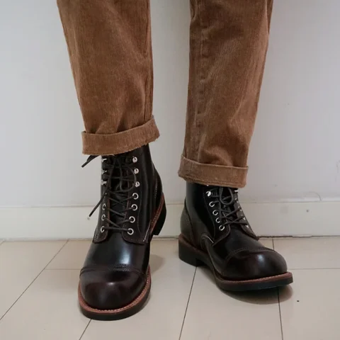 Классические кожаные мотоциклетные ботинки в стиле ретро с круглым носком, 8111