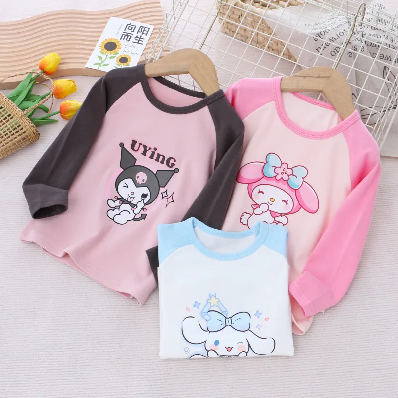 

New Sanrio Kuromi Childrens Undershirt Girls Underlay Shirt Melody Childrens Long Sleeve T-shirt Raglan Sleeve Top Undershirt