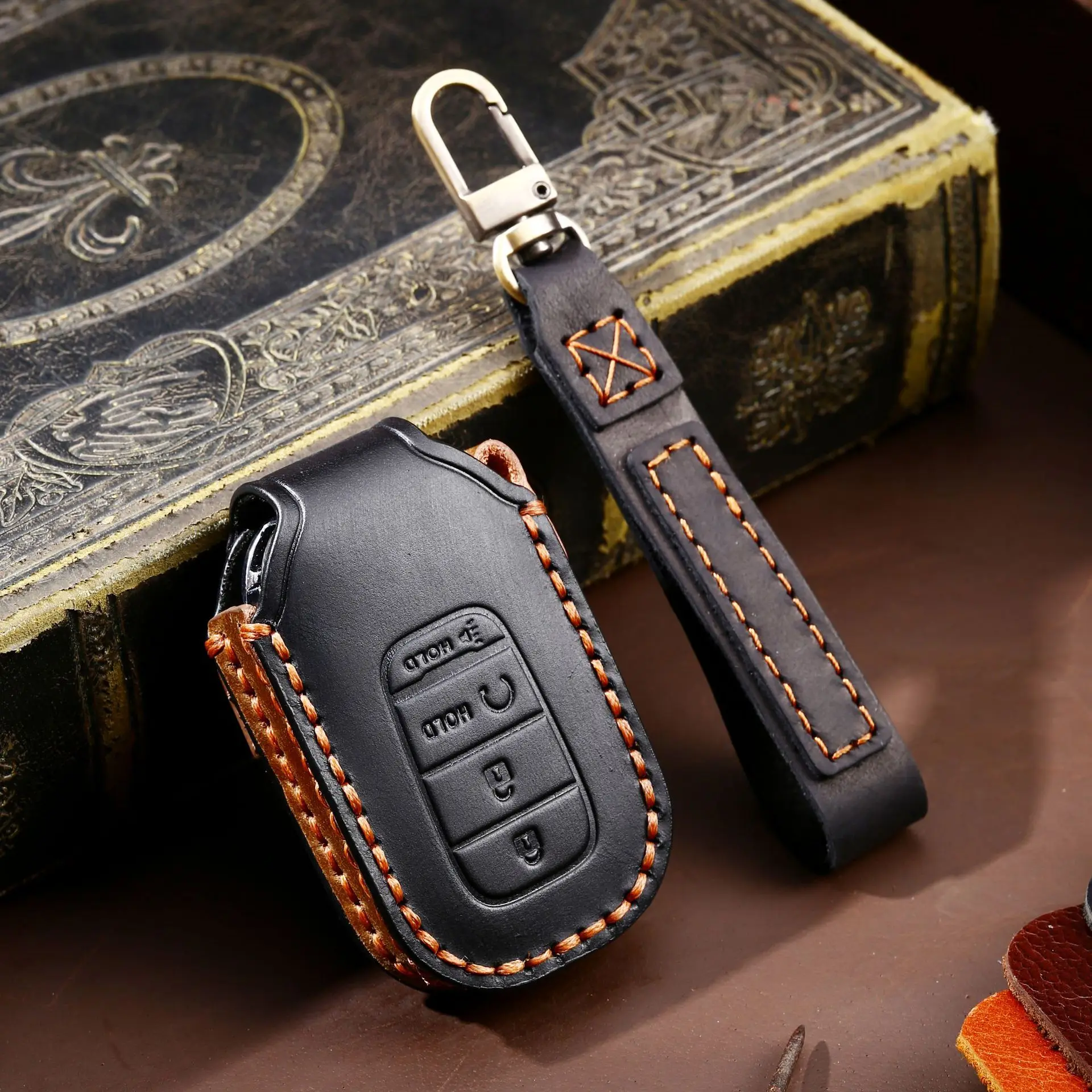 

Leather Car Key Fob Case Cover Holder For Honda Accord Civic Vezel Remote Shell 2022