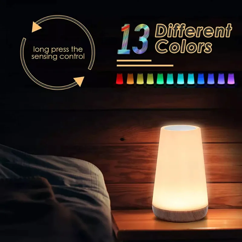 13 Color Changing Night Light RGB Remote Control Touch Dimmable Lamp Portable Table Bedside Lamps USB Rechargeable Night Lamp