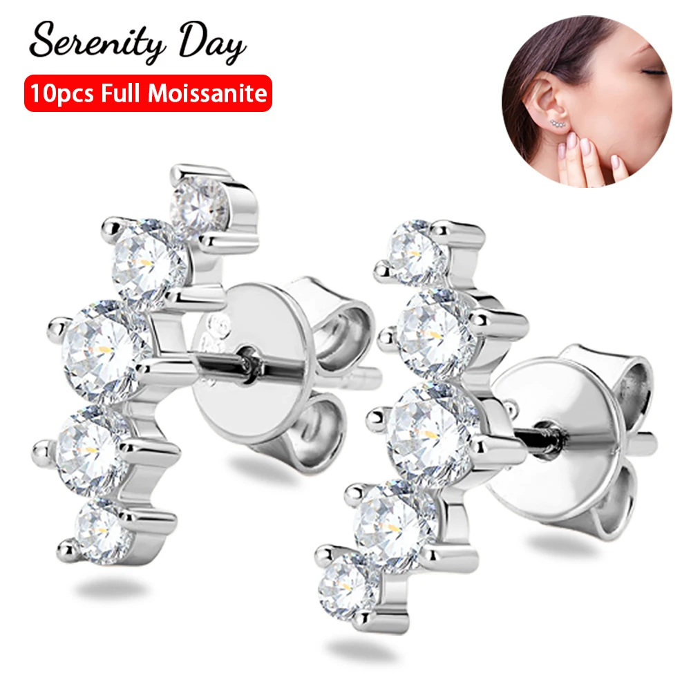 

Serenity Day Real D Color 10 Stones 2.0mm 2.8mm 3.2mm Full Moissanite Stud Earrings For Women 100% Sterling Silver Fine Jewelry