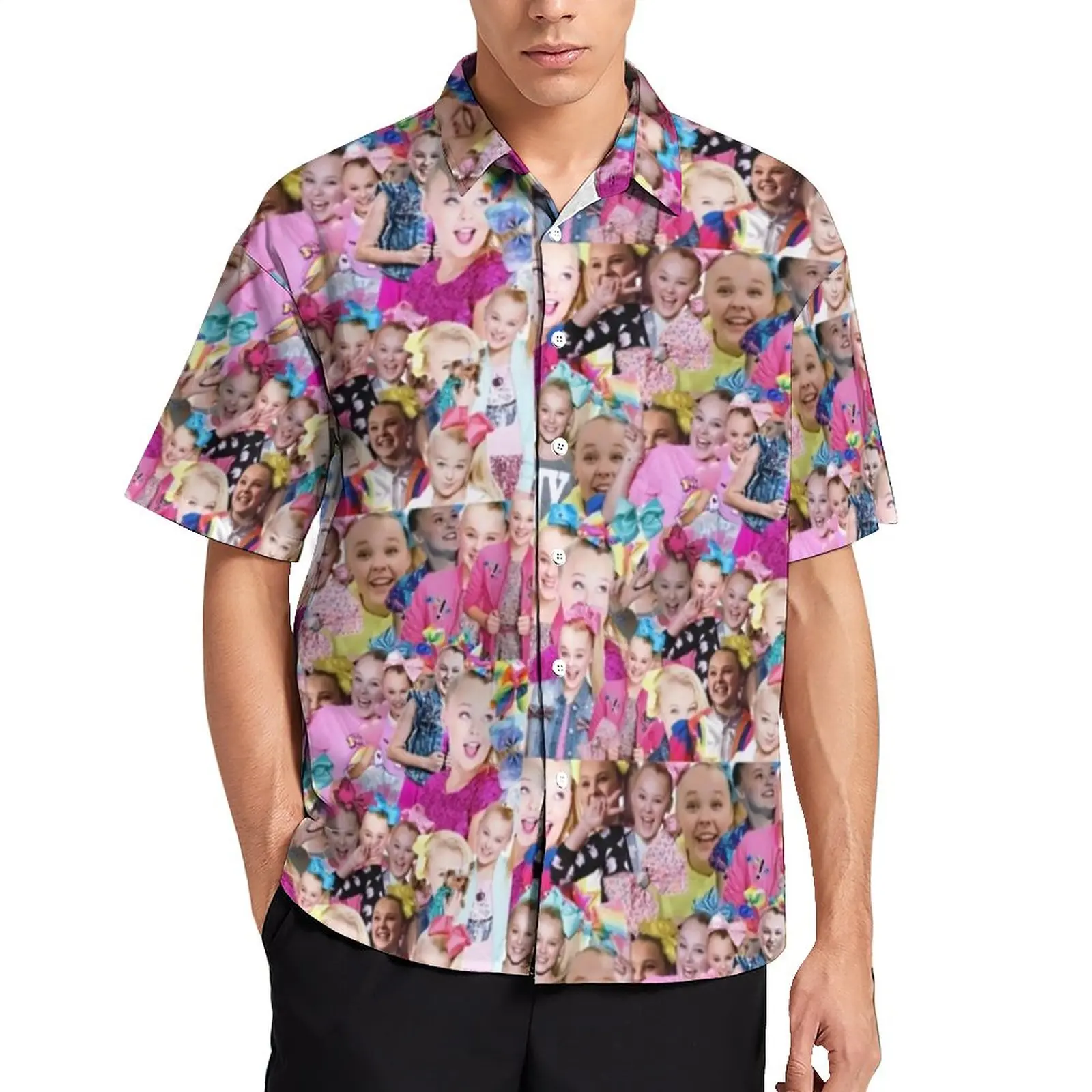 

Пляжная рубашка Jojo Siwa с коллажем, мужские повседневные рубашки с забавным мемом, Гавайские рубашки с короткими рукавами в уличном стиле, бол...