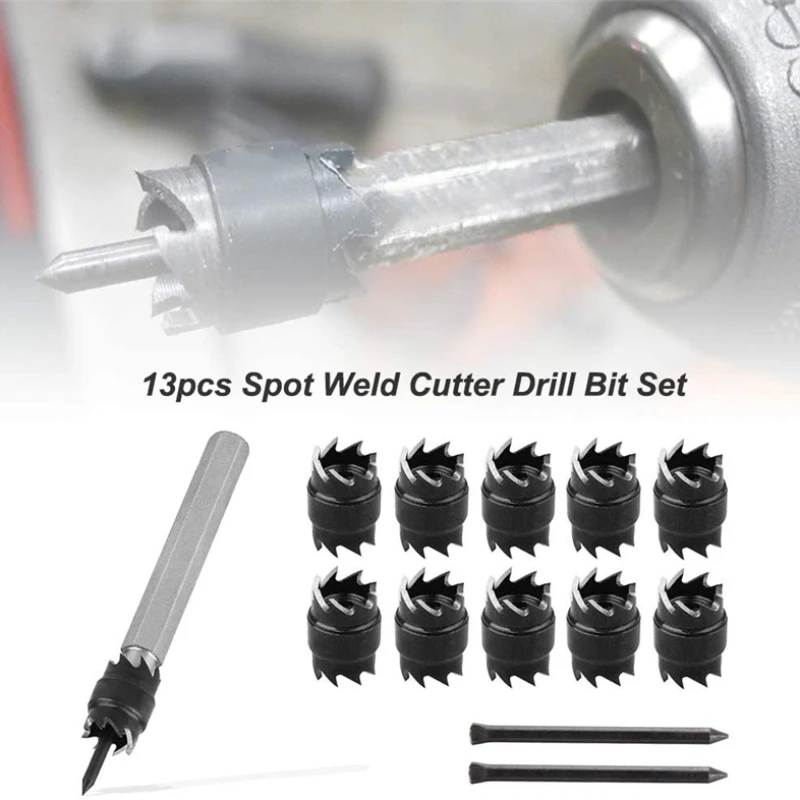 

13Pcs Spot Weld Cutter 3/8 Inch Double Sided Rotary Spot Weld Remover Drill Bit Metal Hole Remove for Power Drill Spot Welding