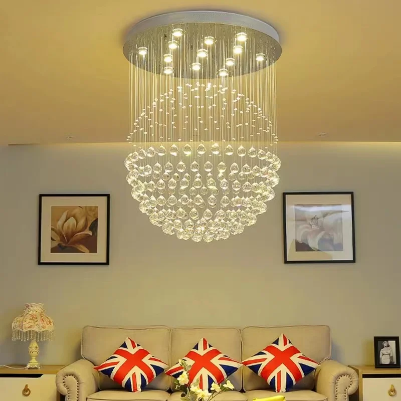 

Хрустальная светодиодная люстра, двойной напольный светильник в виде шара, современная простая атмосфера для гостиной, чердака, столовой, спальни