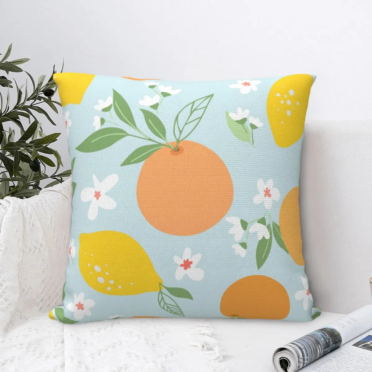 

Orange Flower Floral Lemon Pillowcase Printed Polyester Cushion Cover Gift Fruit Pillow Case Cover Home Wholesale 40*40cm