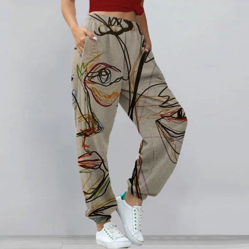

Women Retro Pocket Loose Long Pants Leisure Fashion Sunflower Print Elastic Waist Sweatpants Casual Sportswear Trousers Harajuku