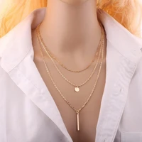 new copper bead chain sequins multi layer necklace creative three layer alloy clavicle chain simple personality cute jewelry
