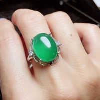 meibapj natural green chalcedony gemstone ring for women real 925 sterling silver fine wedding jewelry