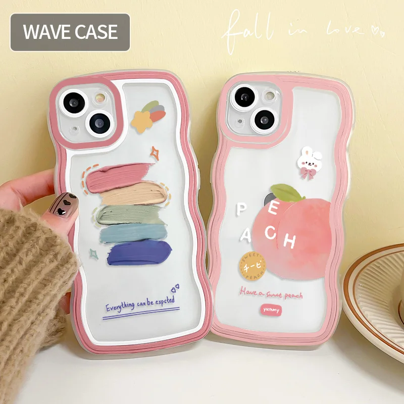 

Pink Peach Wave Phone Case for Samsung Galaxy S20 4G 5G S11E S20 FE S21 S22 Plus S22 Ultra 5G Clear Silicone