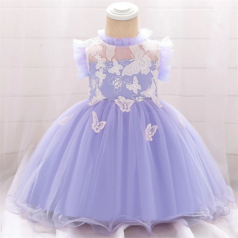 

Летнее Детское платье принцессы для девочек, однотонное кружевное платье-пачка с оборками и рукавами-фонариками