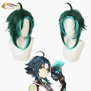 YOUR STYLE Genshin Impact Yasha Cosplay Wigs Green Synthetic Heat Resistant Fiber Short Wig Green Party Wig Short Wig Anime