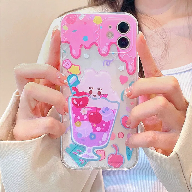 

Cartoon Cute 3D Rabbit Bear Stand Bracket Phone Case for Iphone 12 11 Pro Max XR X XS 7 8 Plus SE2020 Clear Soft Shell Cover