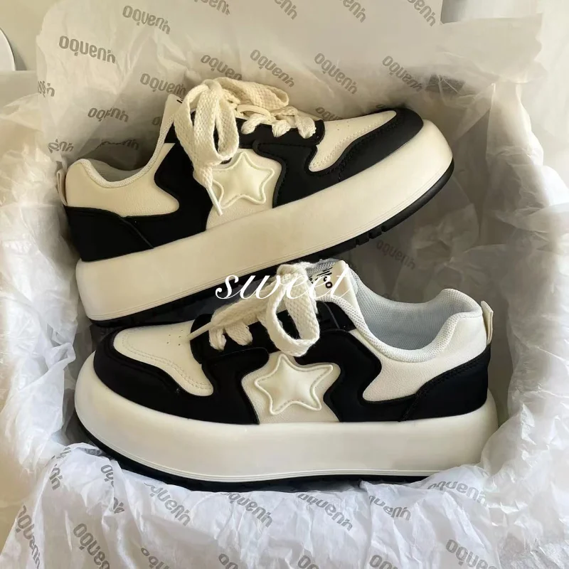 Black White Kawaii Shoes Women's Sports Casual Vintage Platform Sneakers Korean Vulcanize 2023 Spring Tennis Female Flats