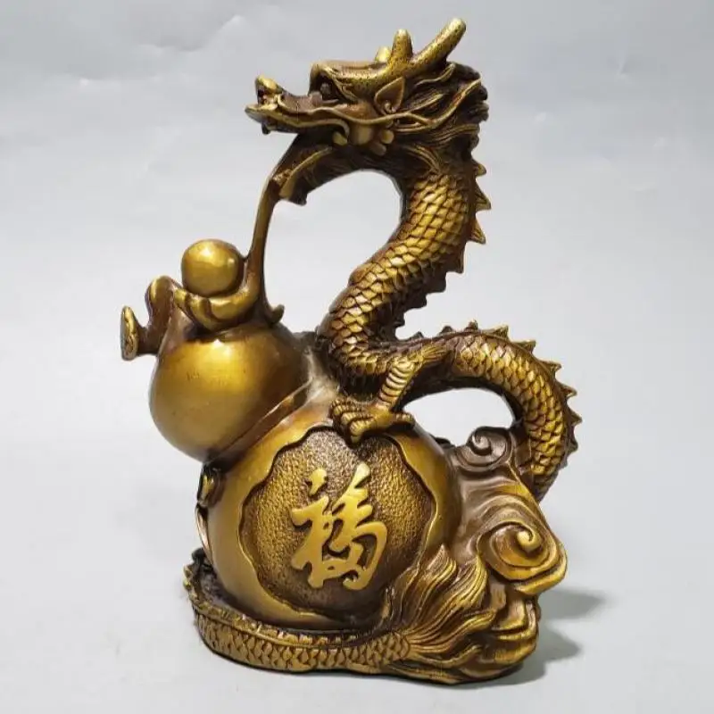 

Chinese Brass gourd Dragon wealth home decor sculpture statue