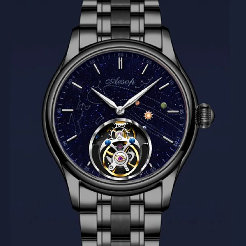 

AESOP Eccentric Tourbillon Watch for Men Vintage Mechanical Skeleton Sports Waterproof Watches Man Replicas of Luxury Brand