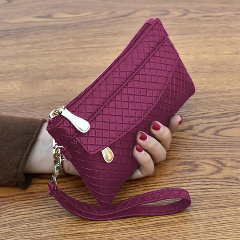 Vintage Portable Women's Long Wallet Solid Color Luxury Purse Elegant Clutch Cash Leather Pouch